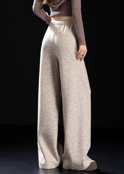 Casual Beige Pockets Drawstring Woolen Pants Spring