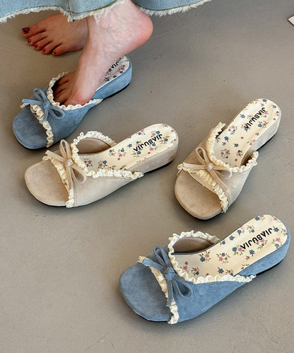 Casual Beige Splicing Lace Wedge Thong Sandals