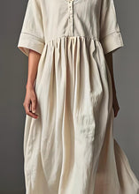 Load image into Gallery viewer, Casual Beige V Neck Patchwork Plus Size Linen Dress Summer