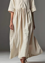 Load image into Gallery viewer, Casual Beige V Neck Patchwork Plus Size Linen Dress Summer