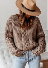 Load image into Gallery viewer, Casual Beige V Neck Thick Cable Knit Sweaters Fall