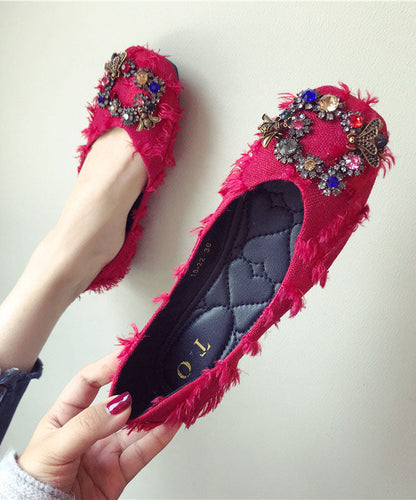 Casual Black Cotton Flat Shoes Splicing Zircon Buckle Decorated