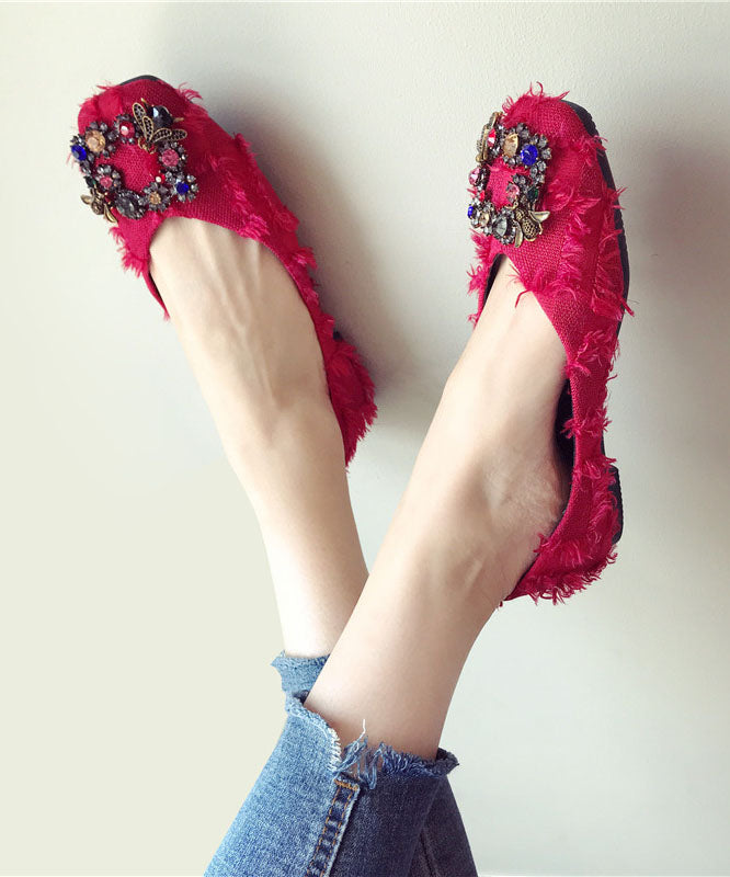 Casual Black Cotton Flat Shoes Splicing Zircon Buckle Decorated