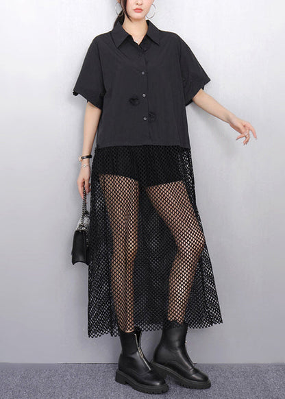 Casual Black Hollow Out Patchwork Tulle Vacation Dresses Summer