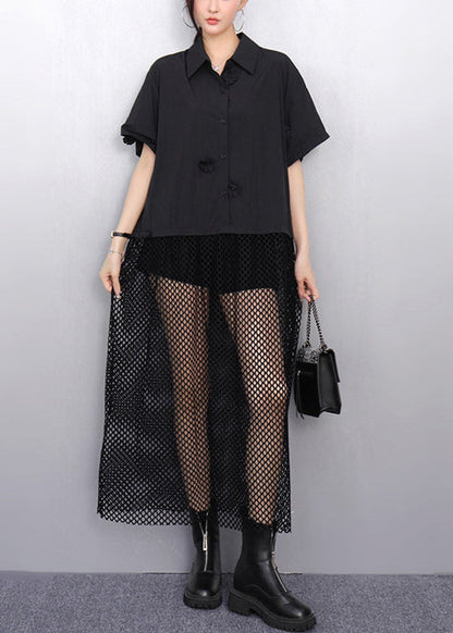 Casual Black Hollow Out Patchwork Tulle Vacation Dresses Summer