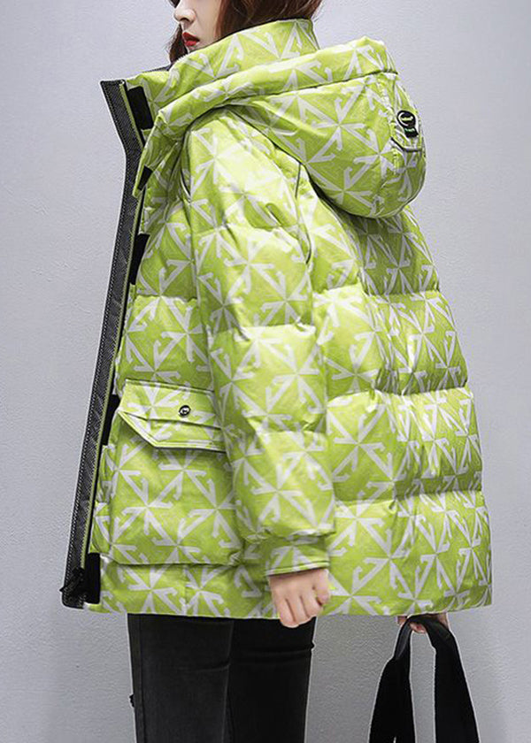 Casual Black Hooded Print Fine Cotton Filled Coats Winter