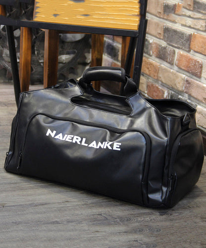 Casual Black Large Capacity Faux Leather Duffel Bag