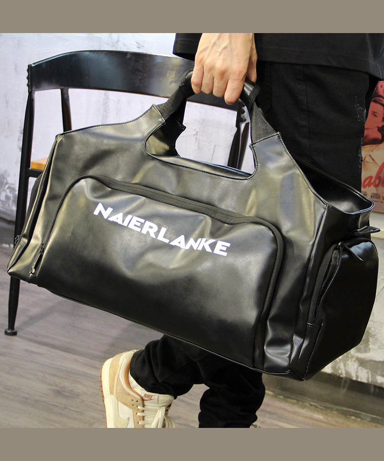 Casual Black Large Capacity Faux Leather Duffel Bag