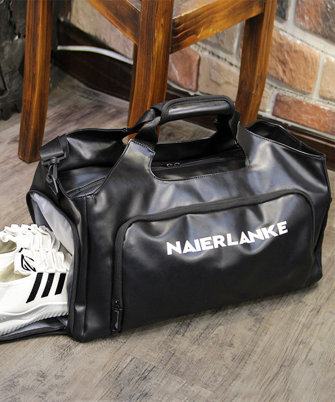 Casual Black Large Capacity Faux Leather Duffel Bag