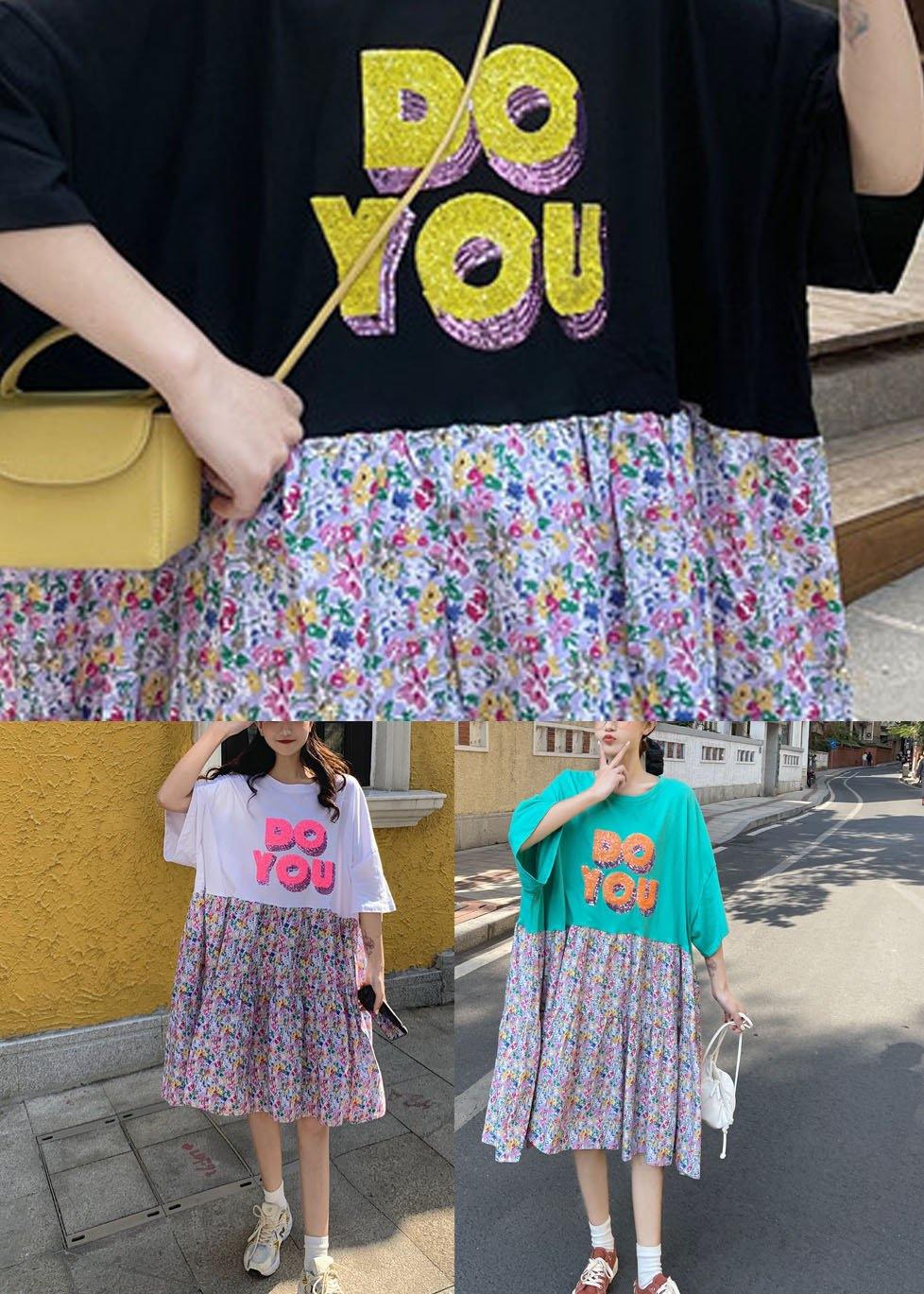 Casual Black O-Neck Patchwork Summer Half Sleeve Dresses - SooLinen