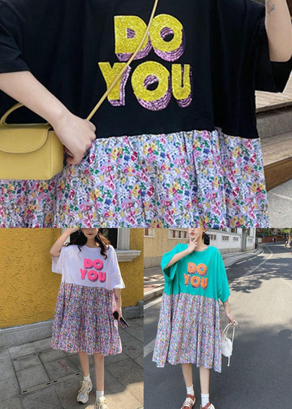 Casual Black O-Neck Patchwork Summer Half Sleeve Dresses - SooLinen