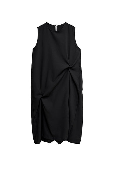 Casual Black O Neck Wrinkled Patchwork Cotton Long Dress Summer