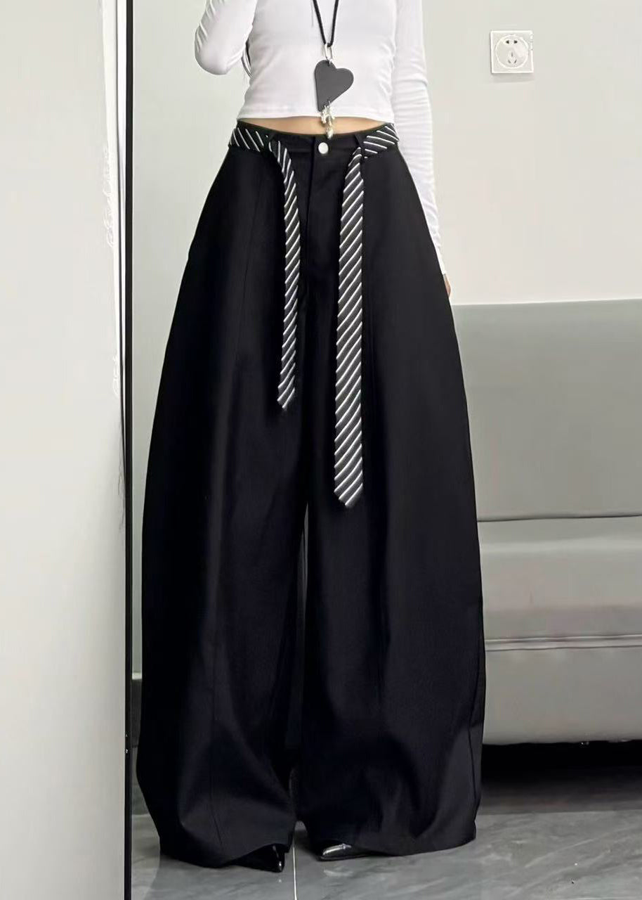 Casual Black Oversized Cotton Wide Leg Pants Trousers Spring