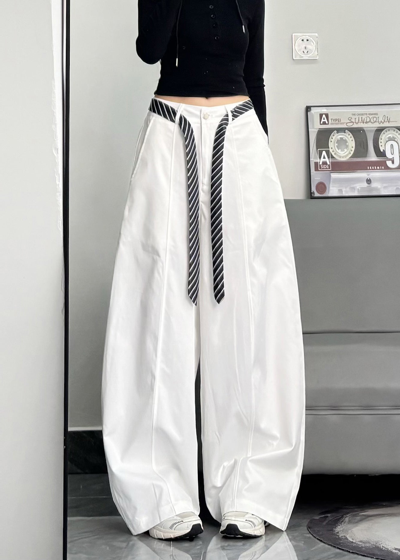 Casual Black Oversized Cotton Wide Leg Pants Trousers Spring