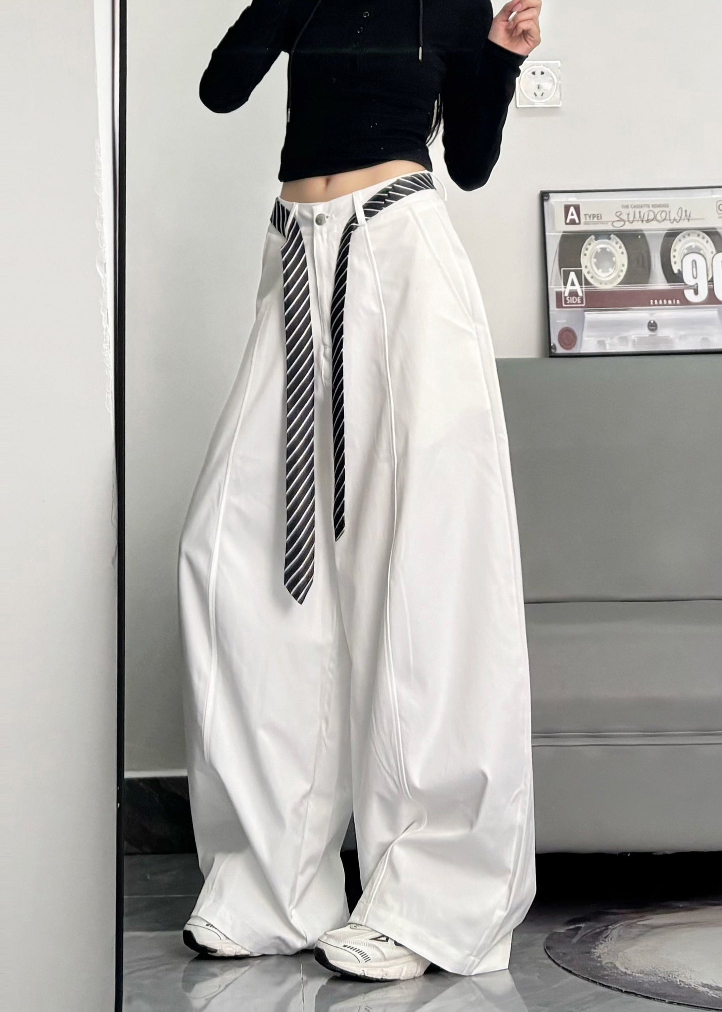 Casual Black Oversized Cotton Wide Leg Pants Trousers Spring
