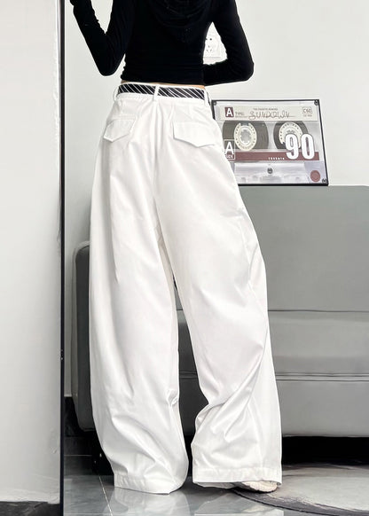 Casual Black Oversized Cotton Wide Leg Pants Trousers Spring