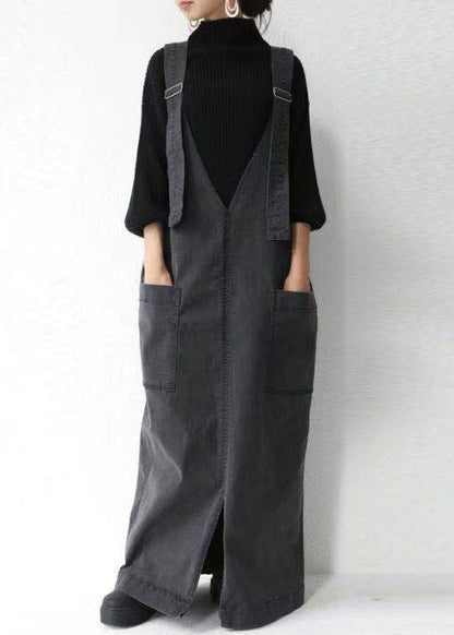 Casual Black Oversized Pockets Cotton Maxi Dresses Summer