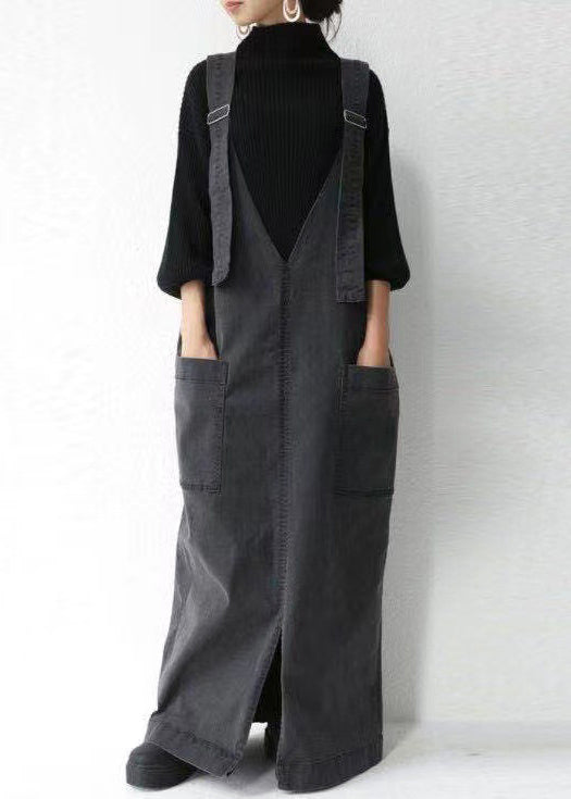 Casual Black Oversized Pockets Cotton Maxi Dresses Summer