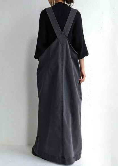 Casual Black Oversized Pockets Cotton Maxi Dresses Summer