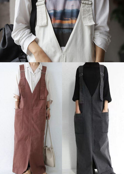 Casual Black Oversized Pockets Cotton Maxi Dresses Summer