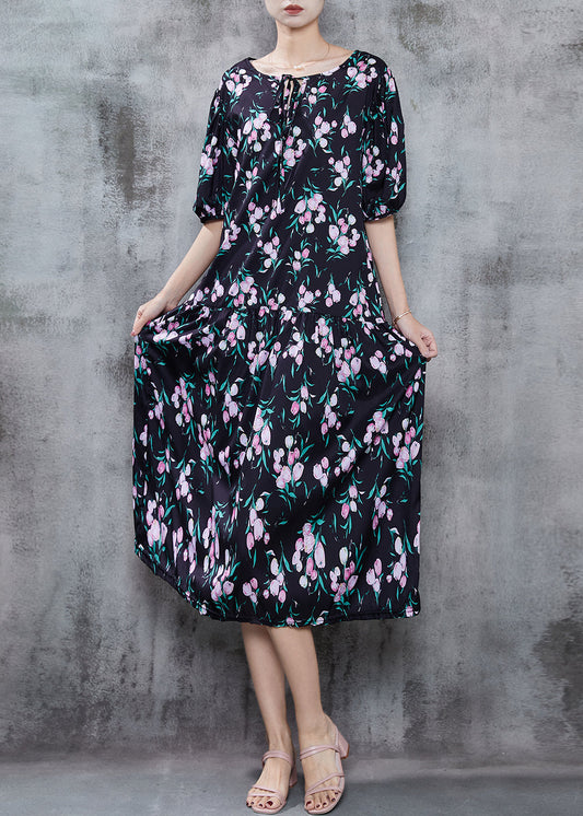 Casual Black Oversized Print Chiffon Holiday Dress Summer