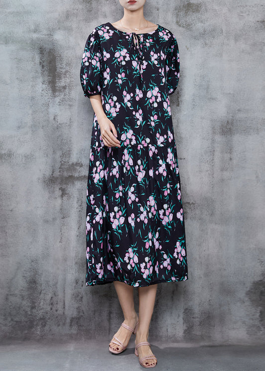 Casual Black Oversized Print Chiffon Holiday Dress Summer