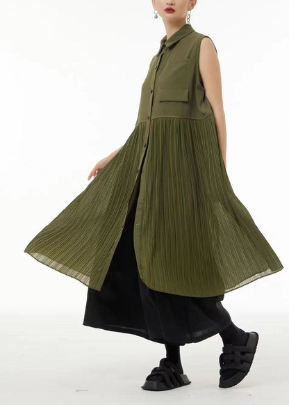 Casual Black Peter Pan Collar Patchwork Chiffon Pleated Dress Sleeveless