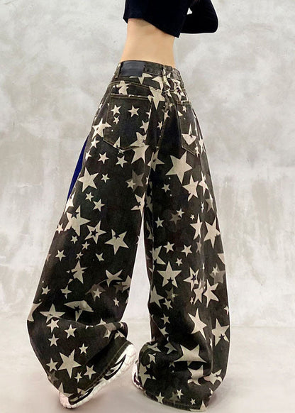 Casual Black Pockets Patchwork Rivet Straight Jeans Fall