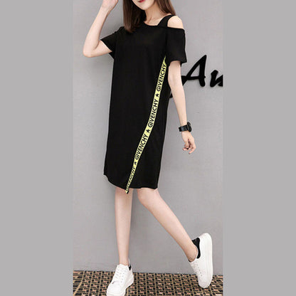 Casual Black Print Asymmetrical Design Fall Short Sleeve Dresses