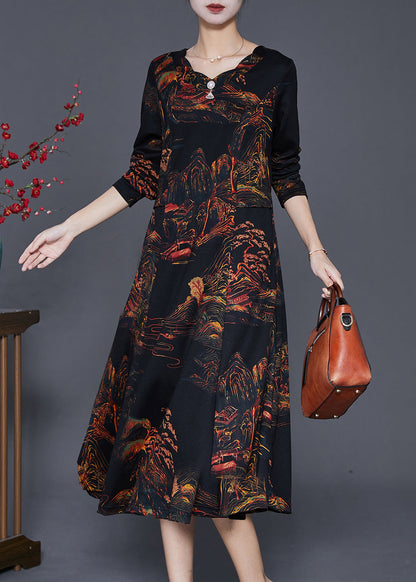 Casual Black Print Exra Large Hem Cotton Maxi Dress Fall
