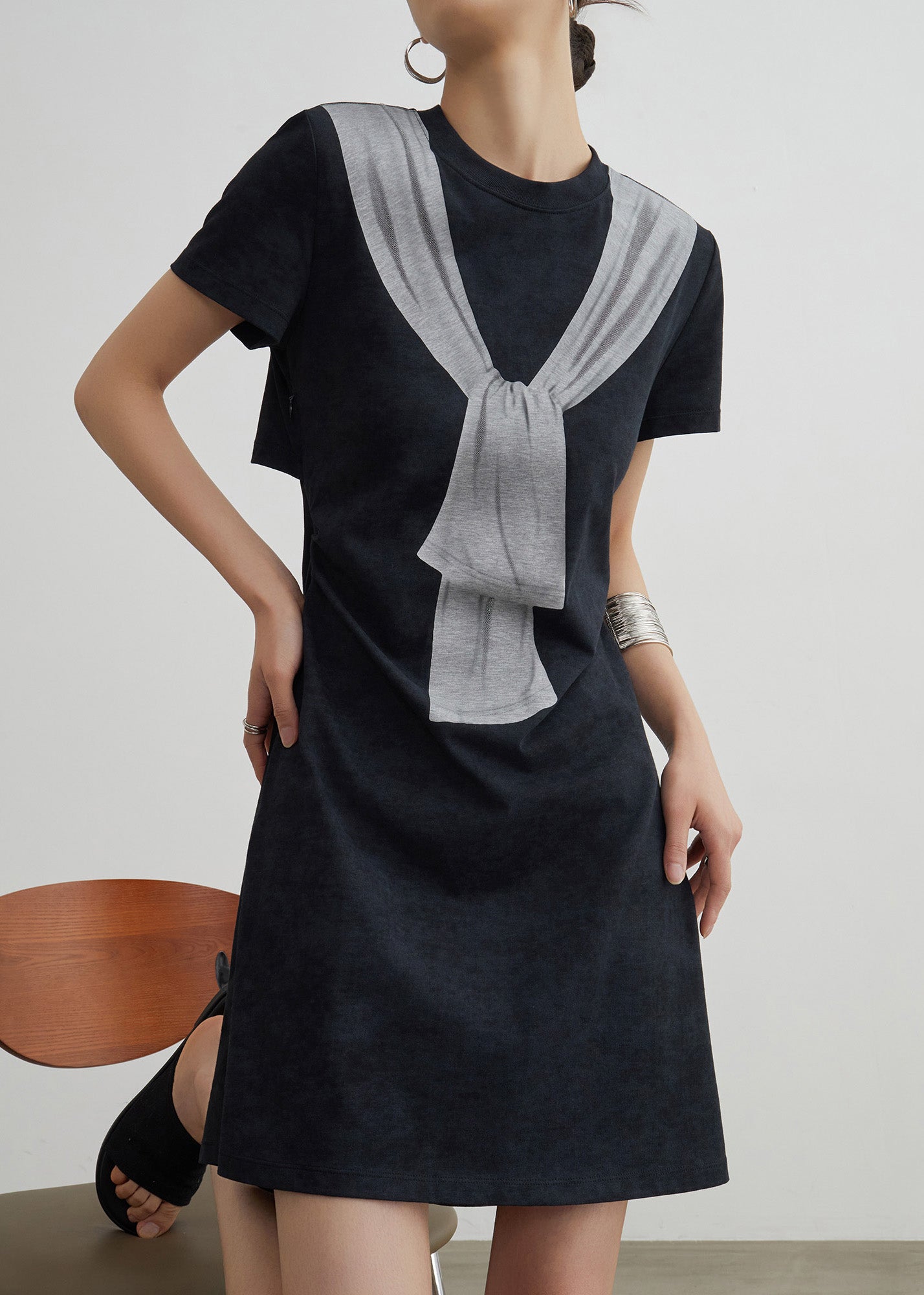 Casual Black Print Hollow Out Cotton T Shirt Dresses Summer