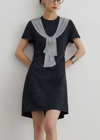 Casual Black Print Hollow Out Cotton T Shirt Dresses Summer