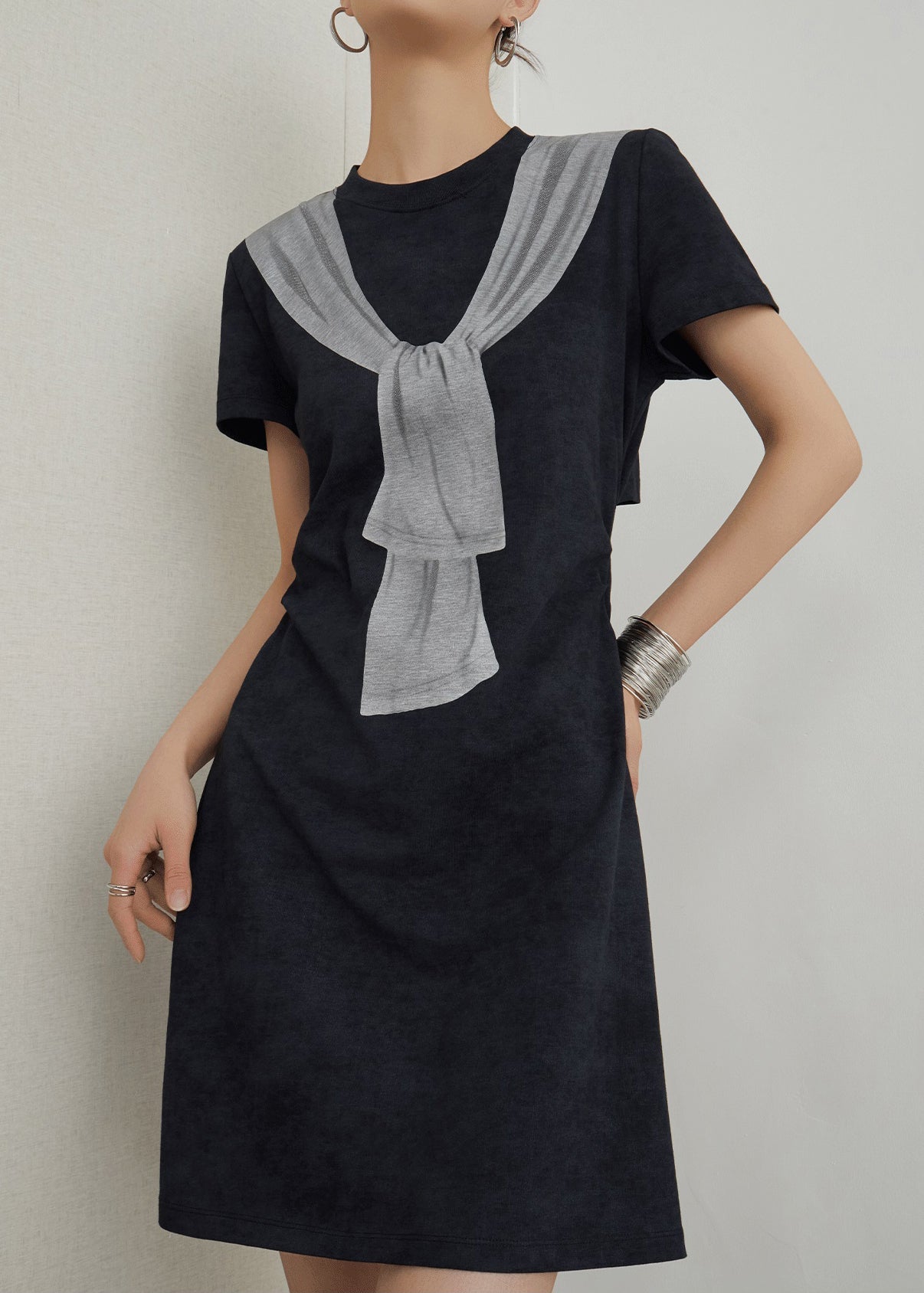 Casual Black Print Hollow Out Cotton T Shirt Dresses Summer