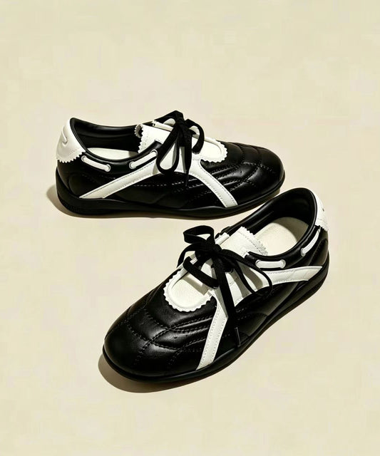 Casual Black Splicing Lace Up Faux Leather Wedge Sneakers