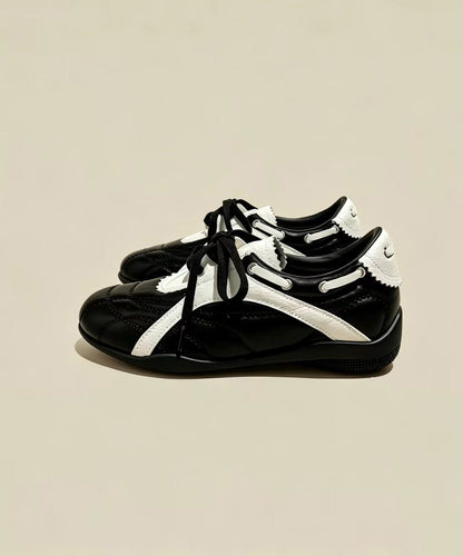 Casual Black Splicing Lace Up Faux Leather Wedge Sneakers