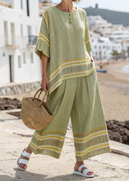 Casual Black Striped T Shirts And Crop Pants Two Pieces Set Summer