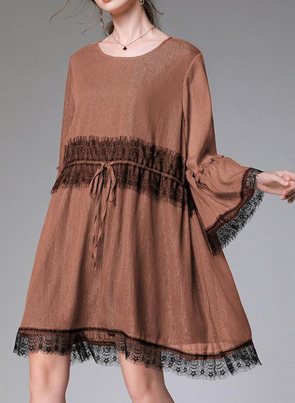 Casual Black Tie Waist Flare Sleeve Mini Summer Chiffon Dress - SooLinen