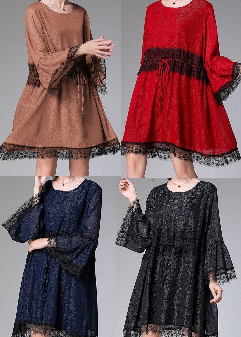 Casual Black Tie Waist Flare Sleeve Mini Summer Chiffon Dress - SooLinen