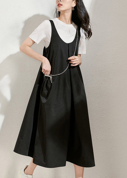 Casual Black U Neck Patchwork Long Dress Summer
