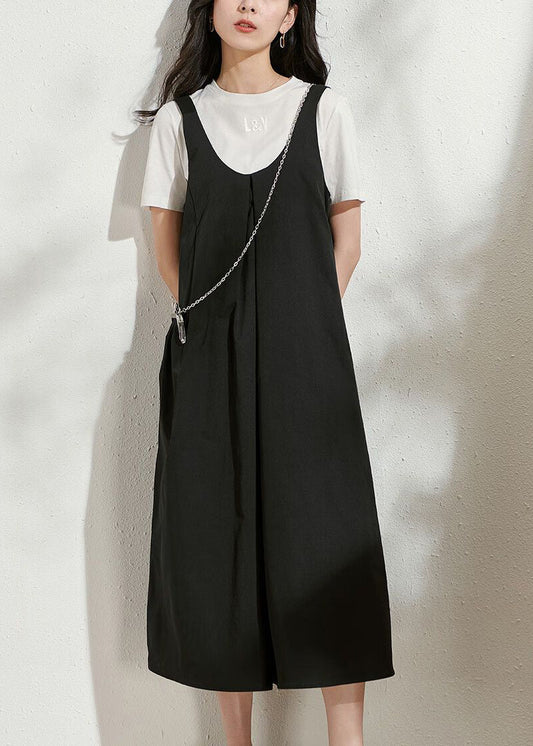 Casual Black U Neck Patchwork Long Dress Summer