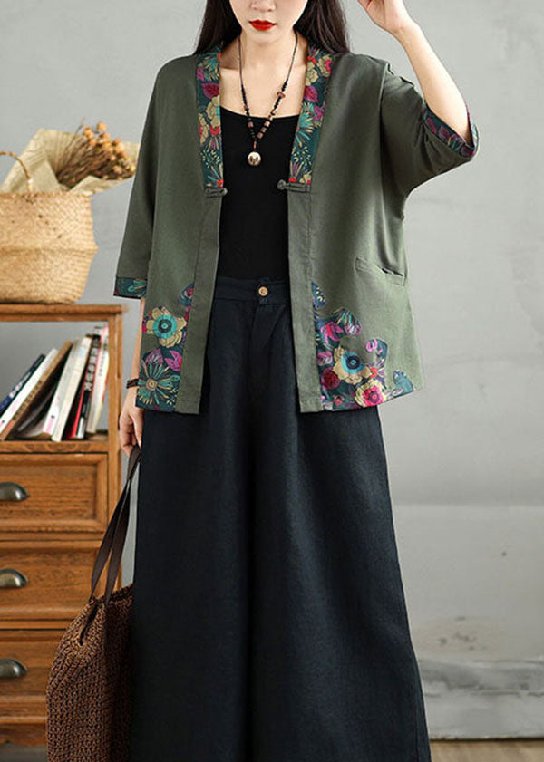 Casual Black V Neck Print Button Cotton Cardigans Fall