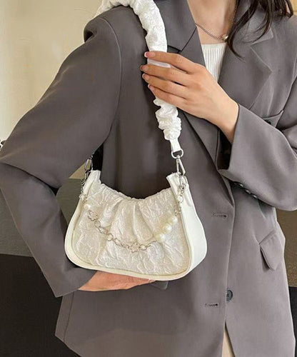 Casual Black Wrinkled Pearl Chain Linked Faux Leather Micro Bag