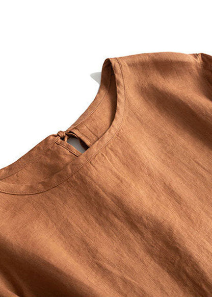 Casual Black tie Patchwork Linen Dresses Short Sleeve