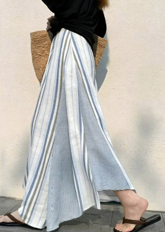 Casual Blue Asymmetrical Striped A Line Skirts