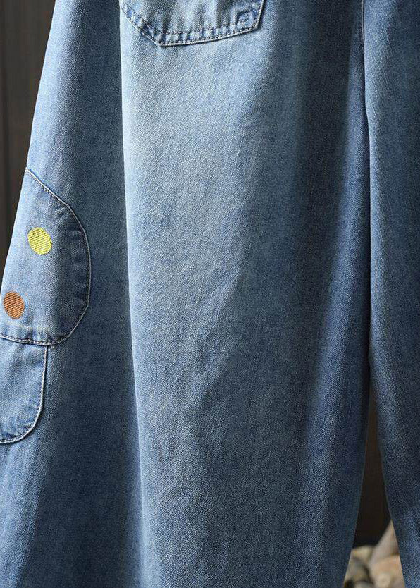 Casual Blue Graphic Patchwork Elastic Waist Crop Jeans