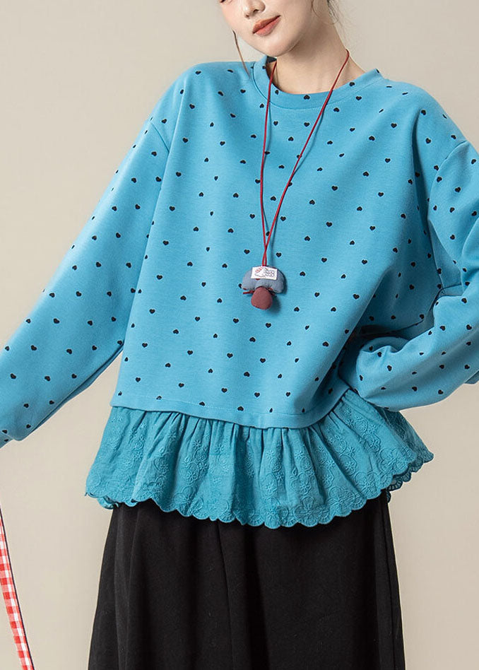 Casual Blue Love Print Streetwear Long Sleeve