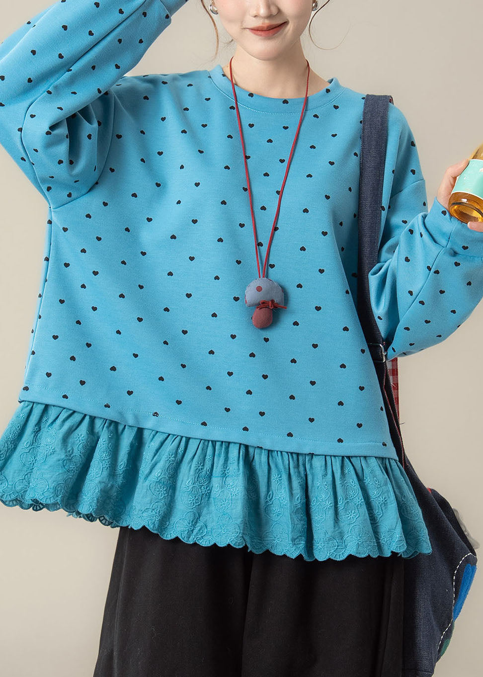 Casual Blue Love Print Streetwear Long Sleeve