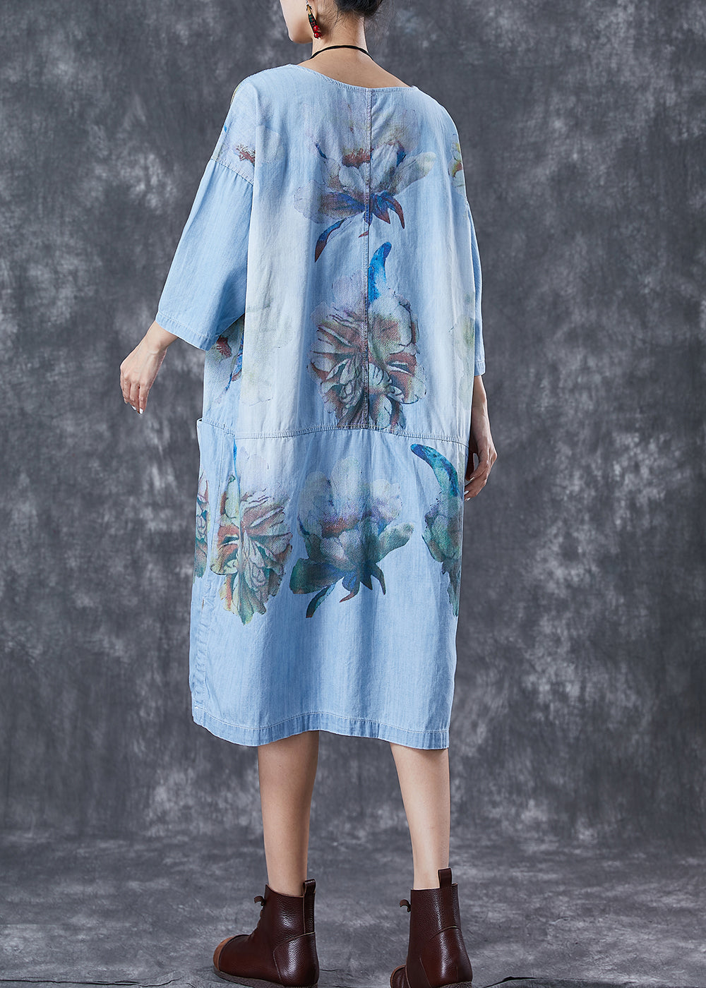 Casual Blue Oversized Patchwork Pockets Denim Party Dress Summer