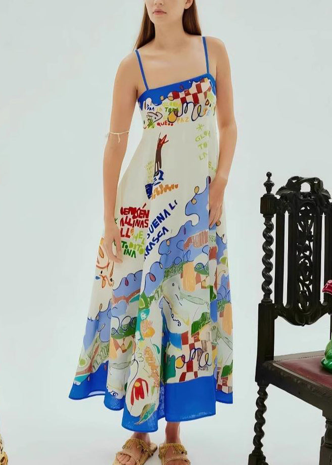 Casual Blue Patchwork Maxi Spaghetti Strap Dresses Sleeveless