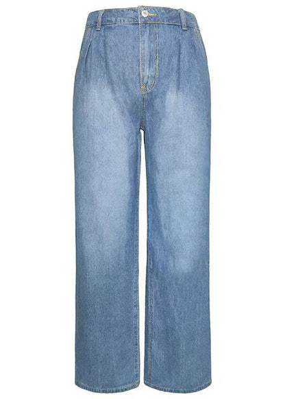 Casual Blue Pockets Denim Wide Leg Pants Spring